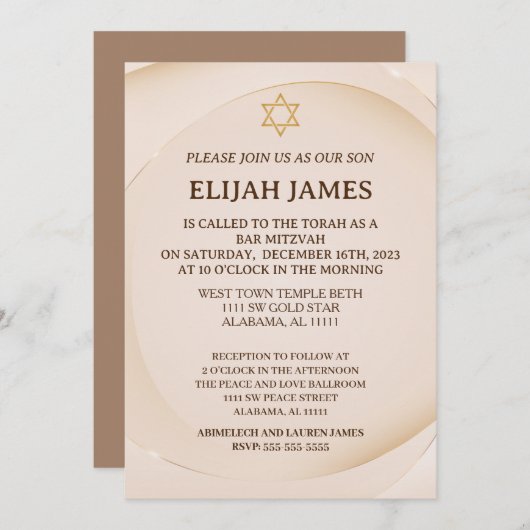 Moderne Elegante Gouden Davidster Bar Mitswa Kaart (Voorkant / Achterkant)
