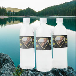 Moderne Elegante Gouden Diamant Huwelijk Waterfles Etiket