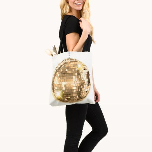 Moderne Elegante Gouden Disco Bal, Girly Retro Tote Bag