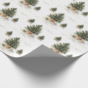 Moderne Elegante Gouden en Aquarel Kerstboom  Cadeaupapier