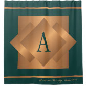 Moderne elegante gouden en groene monogram trendy douchegordijn (Voorkant)