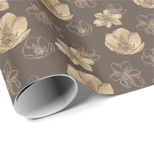 Moderne Elegante Gouden Folie Bloemen Patroon Cadeaupapier (Rol Hoek)