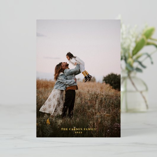 Moderne Elegante Gouden Folie Foto Prettige Feestd Folie Feestdagenkaart (Staand Voorkant)