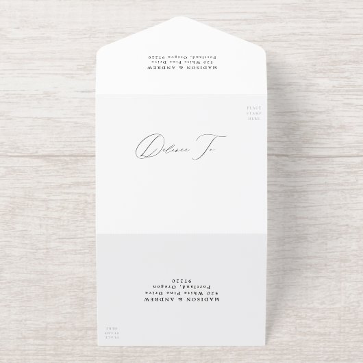 Moderne Elegante Gouden Folie Script Fotobruiloft All In One Uitnodiging (Buiten)