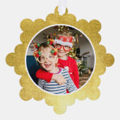 Moderne Elegante Gouden Foto Kerstvakantie Ornament Kaart (Voorkant)
