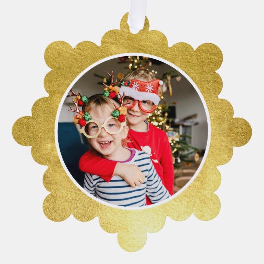 Moderne Elegante Gouden Foto Kerstvakantie Ornament Kaart (Voorkant)