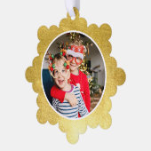 Moderne Elegante Gouden Foto Kerstvakantie Ornament Kaart (Links)