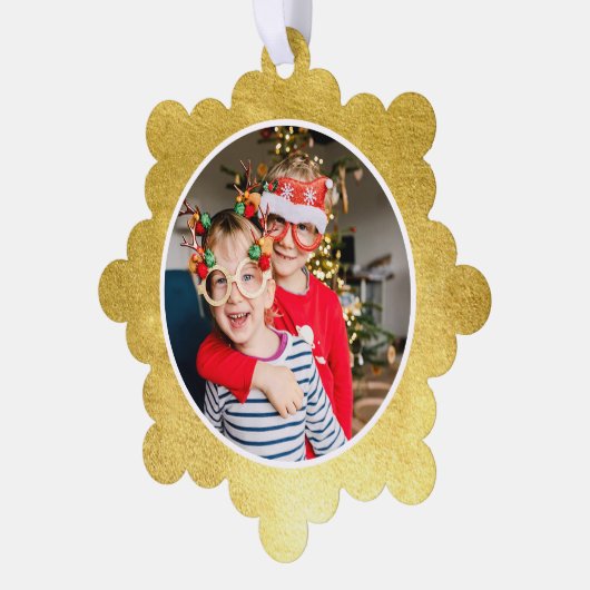 Moderne Elegante Gouden Foto Kerstvakantie Ornament Kaart (Links)