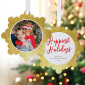 Moderne Elegante Gouden Foto Kerstvakantie Ornament Kaart