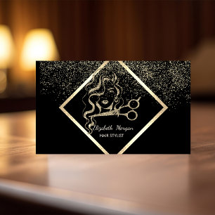 Moderne Elegante Gouden Frame Confetti,Schaar Haar Visitekaartje