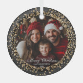 Moderne Elegante Gouden Glitter Kerstmis Familiefo Glas Ornament (Voorkant)