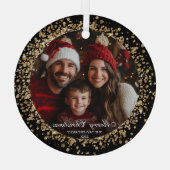 Moderne Elegante Gouden Glitter Kerstmis Familiefo Glas Ornament (Achterkant)