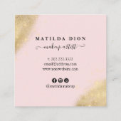 Moderne elegante gouden glitter roze make-up artie vierkante visitekaartje (Achterkant)