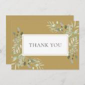 Moderne Elegante Gouden Groene Bladeren Bedankkaart (Voorkant / Achterkant)