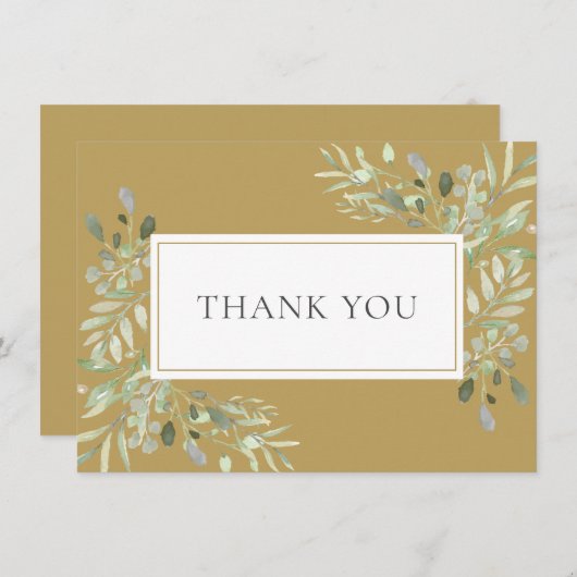 Moderne Elegante Gouden Groene Bladeren Bedankkaart (Voorkant / Achterkant)