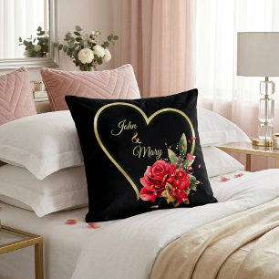 Moderne Elegante Gouden Hart En Zwarte Rozen Kussen