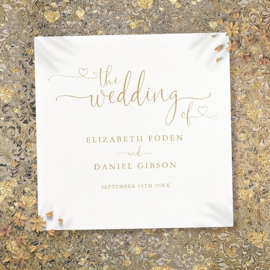 Moderne Elegante Gouden Hart Script Bruiloft Servet