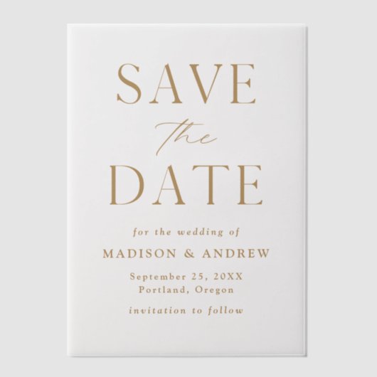Moderne Elegante Gouden Huwelijk Save The Date Vellum Uitnodigingen (Voorkant)