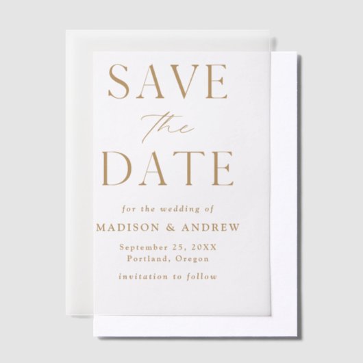 Moderne Elegante Gouden Huwelijk Save The Date Vellum Uitnodigingen (Offset)