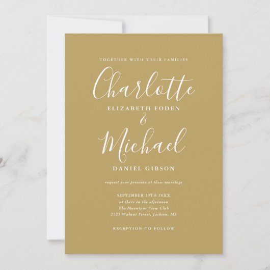 Moderne Elegante Gouden Huwelijks Script Kaart (Voorkant)