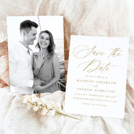Moderne Elegante Gouden Kalligrafie Fotobruiloft Save The Date