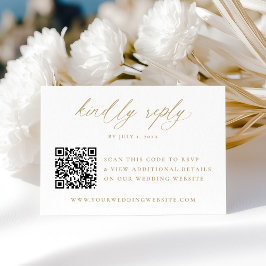 Moderne Elegante Gouden Kalligrafie QR Code Huweli RSVP Kaartje
