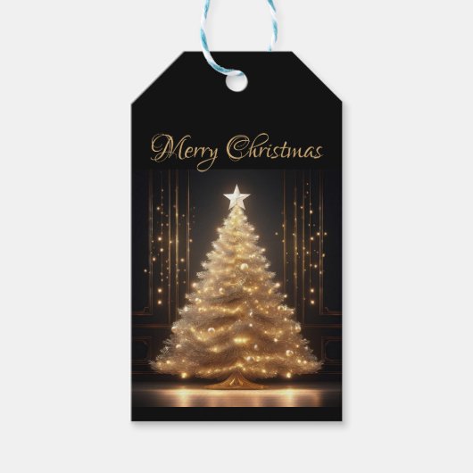 Moderne Elegante Gouden Kerstboom Cadeaulabel (Voorkant)