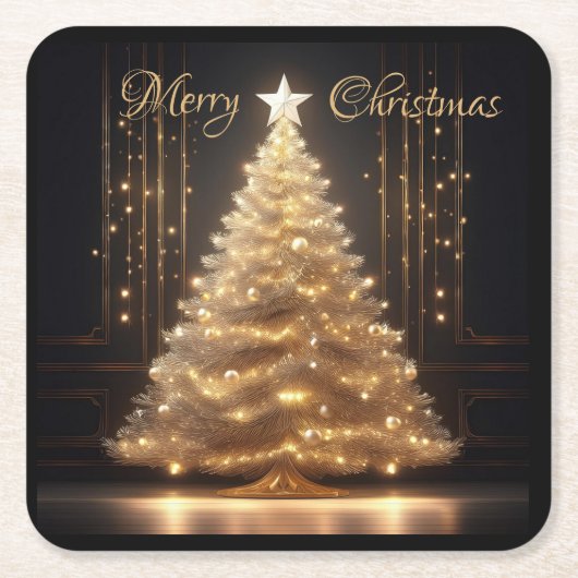 Moderne Elegante Gouden Kerstboom Kartonnen Onderzetters (Voorkant)