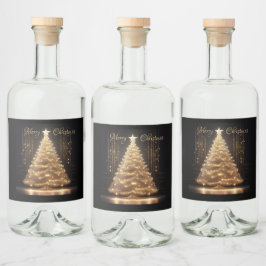 Moderne Elegante Gouden Kerstboom Likeurfles Etiket
