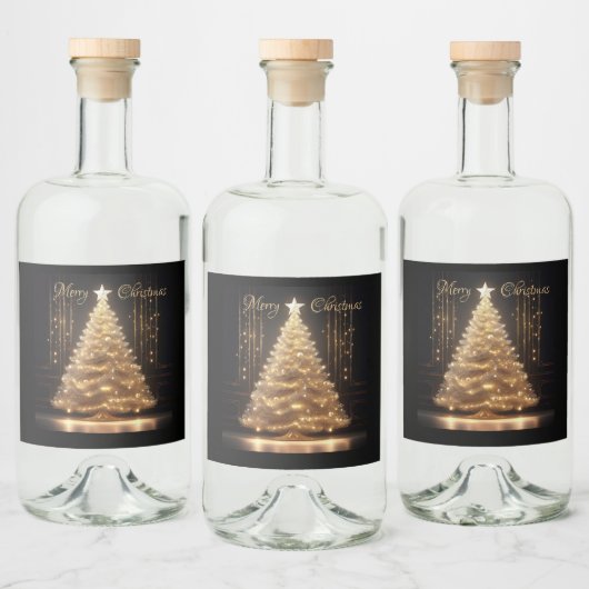 Moderne Elegante Gouden Kerstboom Likeurfles Etiket (Flessen)