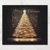 Moderne Elegante Gouden Kerstboom Likeurfles Etiket (Enkel label)