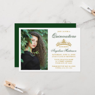 Moderne Elegante Gouden Kroon Foto Groene Quincean Kaart