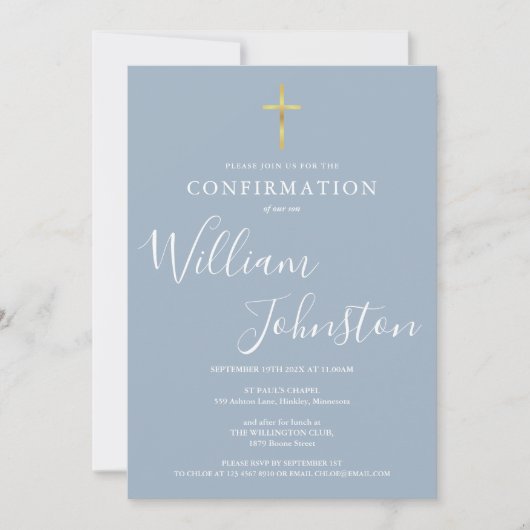 Moderne Elegante Gouden Kruis Stof Blauw Bevestigi Kaart (Voorkant)