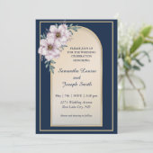 Moderne elegante gouden lijst rozen marineblauw kaart (Staand voorkant)