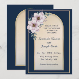 Moderne elegante gouden lijst rozen marineblauw kaart