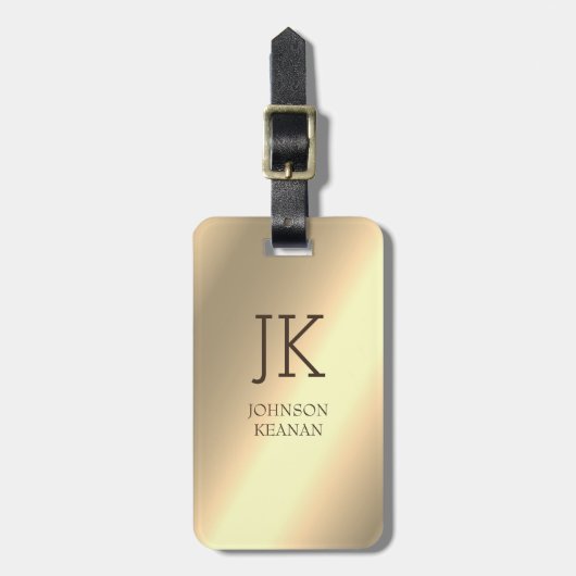 Moderne Elegante Gouden Metallic Monogram Naam Bagagelabel (Voorkant verticaal)