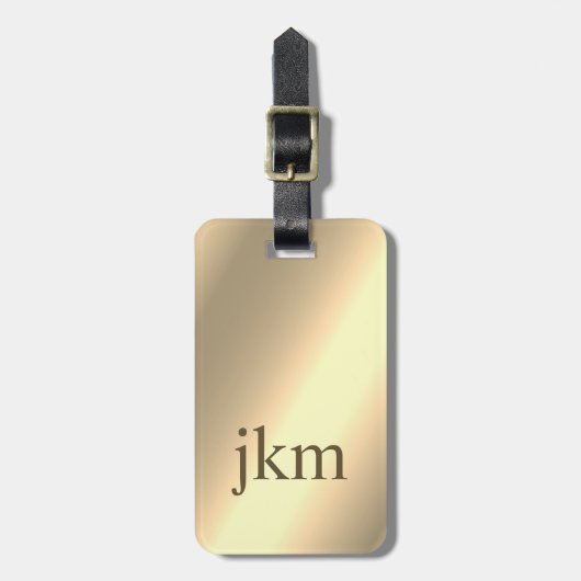 Moderne Elegante Gouden Metallic monogrammed Naam Bagagelabel (Voorkant verticaal)