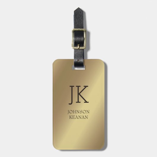Moderne Elegante Gouden Metallic monogrammed Naam Bagagelabel (Voorkant verticaal)