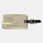Moderne Elegante Gouden Metallic monogrammed Naam Bagagelabel (Voorkant horizontaal)