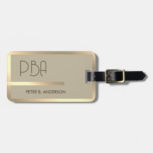 Moderne Elegante Gouden Metallic monogrammed Naam Bagagelabel (Voorkant horizontaal)