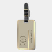 Moderne Elegante Gouden Metallic monogrammed Naam Bagagelabel (Voorkant verticaal)