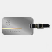 Moderne Elegante Gouden Metallic monogrammed Naam Bagagelabel (Voorkant horizontaal)