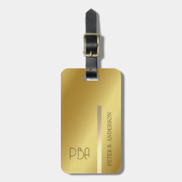 Moderne Elegante Gouden Metallic monogrammed Naam Bagagelabel