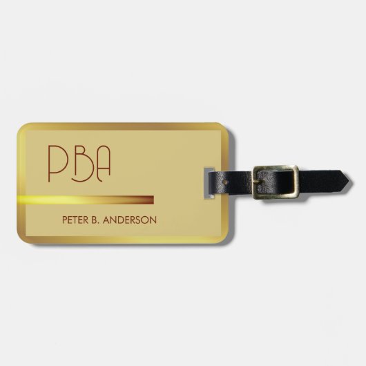 Moderne Elegante Gouden Metallic monogrammed Naam Bagagelabel (Voorkant horizontaal)