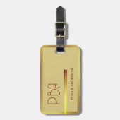 Moderne Elegante Gouden Metallic monogrammed Naam Bagagelabel (Voorkant verticaal)
