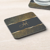 Moderne Elegante Gouden Monogram Bier Onderzetter (Linkerzijde)