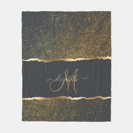 Moderne Elegante Gouden Monogram Fleece Deken (Voorkant)