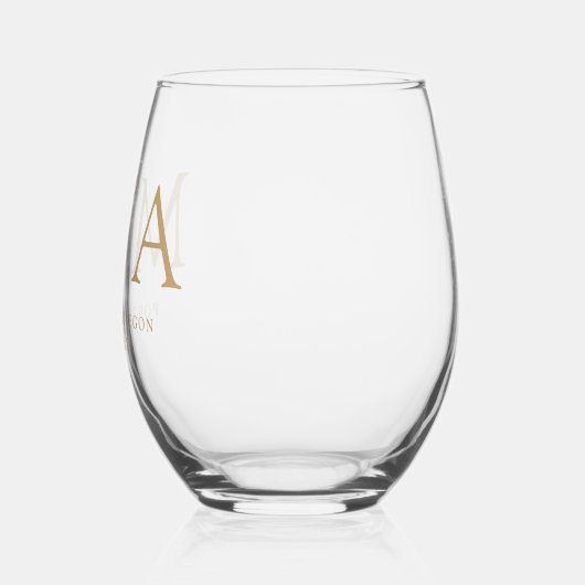 Moderne Elegante Gouden Monogram Huwelijksgunst Wijnglas Zonder Voet (Links)