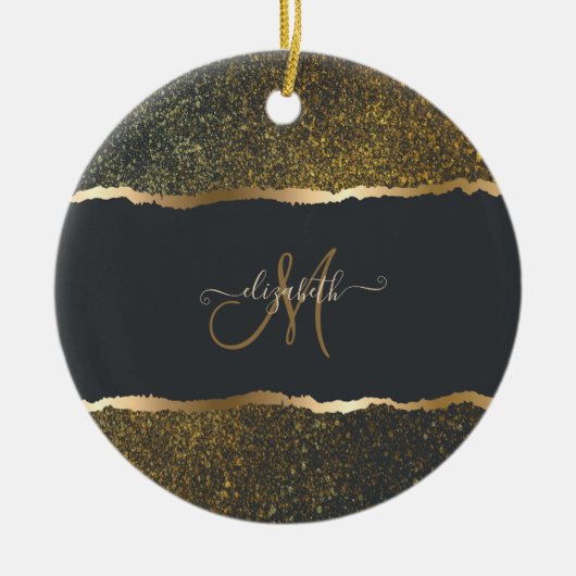 Moderne Elegante Gouden Monogram Keramisch Ornament (Voorkant)