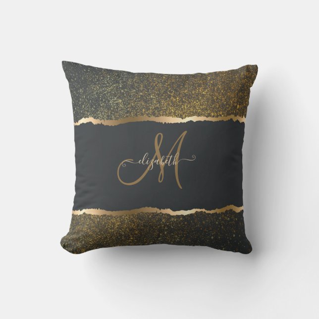 Moderne Elegante Gouden Monogram Kussen (Voorkant)